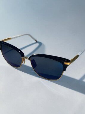 Thom Browne Sunglasses Black Gold Blue Mirror Lens w/ Case